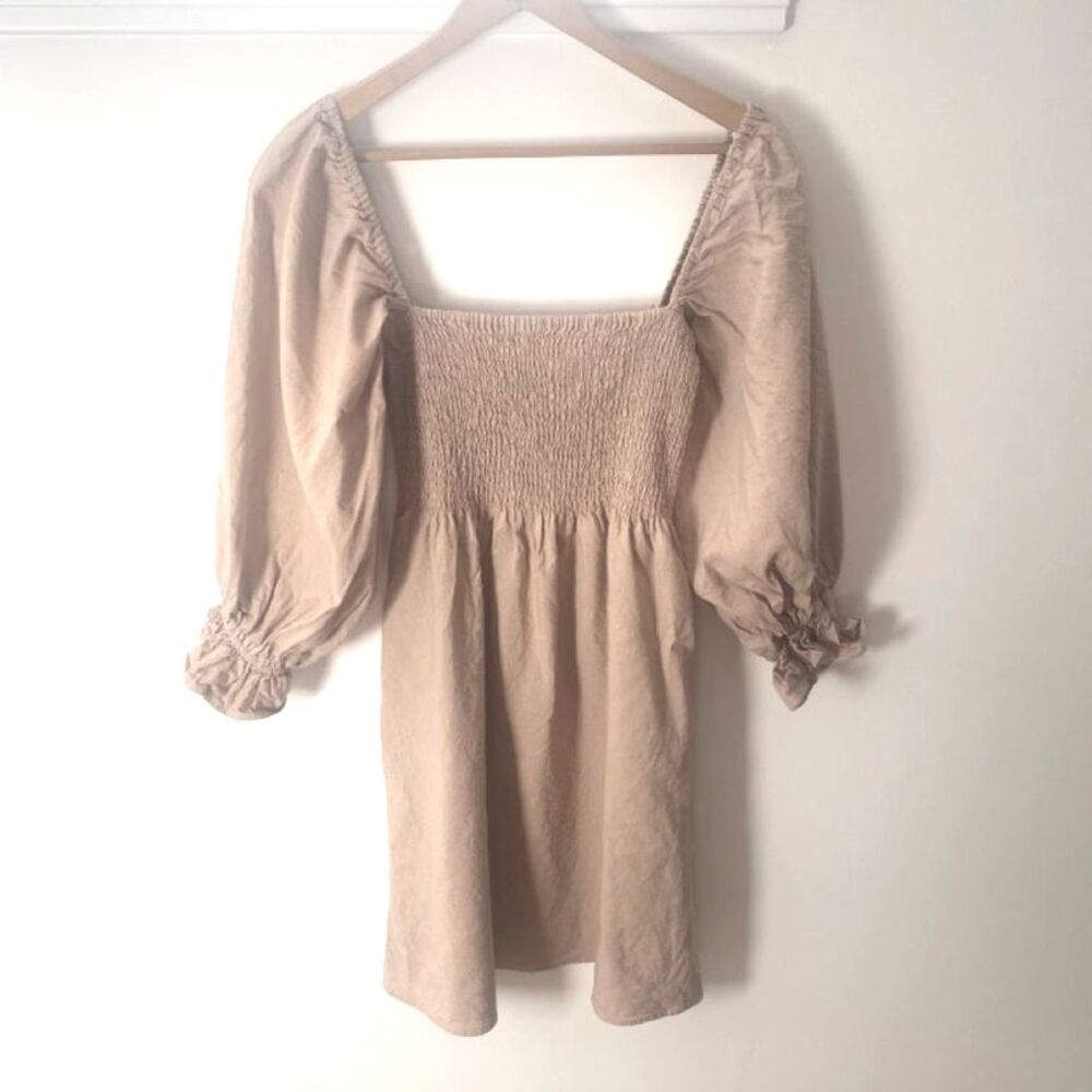 Anthropologie x Kourt Portia Smocked Linen Dress M Milkmaid Cottagecore Coquette - Picture 2 of 11